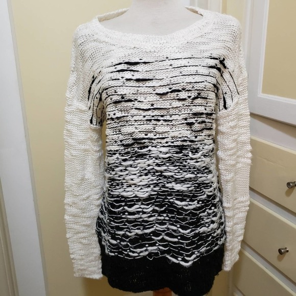 °Sun & Shadow Thick Knit Sweater / Cream & Black / Size Large - Picture 2 of 6